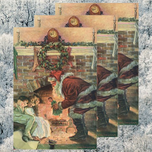 Vintage Christmas Victorian Santa Claus Children Wrapping Paper Sheets