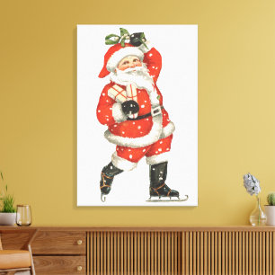 Vintage Christmas Victorian Santa Claus Ice Skater Canvas Print