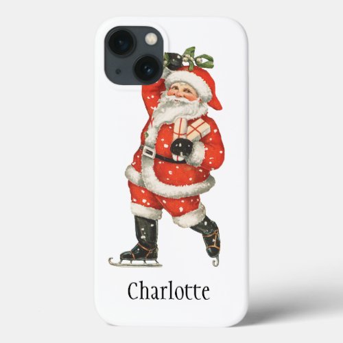 Vintage Christmas Victorian Santa Claus Ice Skater iPhone 13 Case