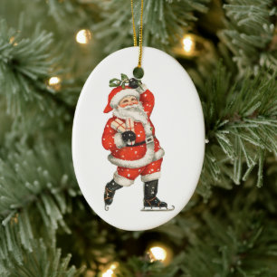 Vintage Christmas Victorian Santa Claus Ice Skater Ceramic Ornament