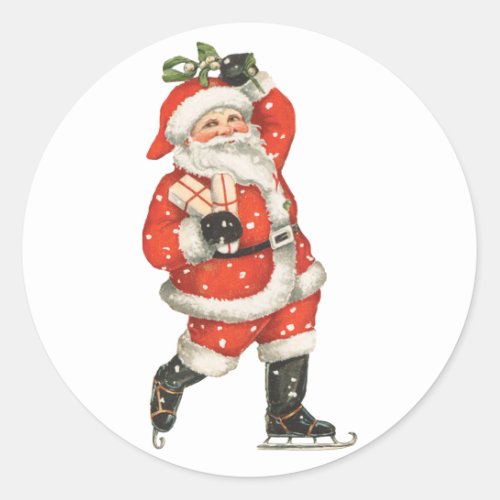 Vintage Christmas Victorian Santa Claus Ice Skater Classic Round Sticker