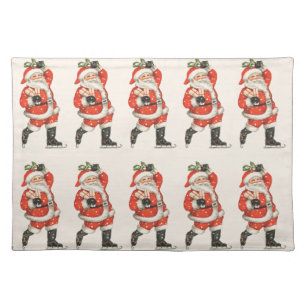 Vintage Christmas Victorian Santa Claus Ice Skater Cloth Placemat