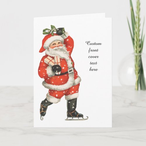 Vintage Christmas Victorian Santa Claus Ice Skater Holiday Card