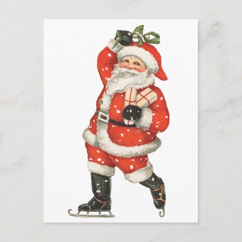 Vintage Christmas Victorian Santa Claus Ice Skater Holiday Postcard