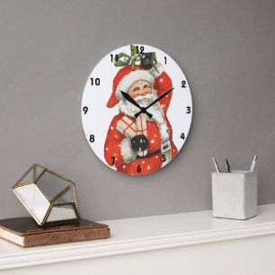 Vintage Christmas Victorian Santa Claus Ice Skater Large Clock