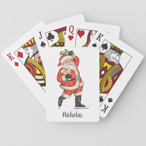 Vintage Christmas Victorian Santa Claus Ice Skater Poker Cards