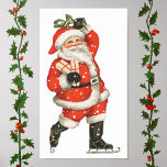 Vintage Christmas Victorian Santa Claus Ice Skater Poster<br><div class="desc">Vintage illustration sports Merry Christmas holiday image featuring a jolly Santa Claus ice skater holding a mistletoe branch over his head. Victorian die cut. Time to give Santa a big kiss!</div>