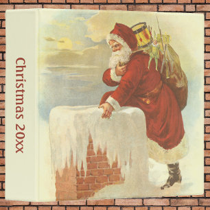 Vintage Christmas Victorian Santa Claus in Chimney 3 Ring Binder