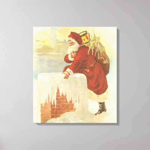 Vintage Christmas Victorian Santa Claus in Chimney Canvas Print