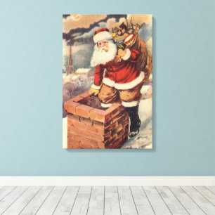 Vintage Christmas Victorian Santa Claus in Chimney Canvas Print