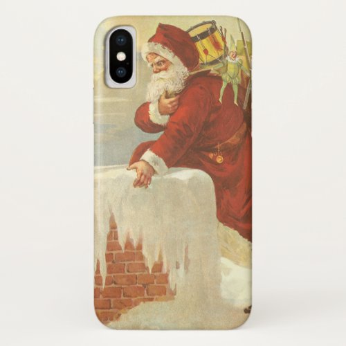 Vintage Christmas Victorian Santa Claus in Chimney iPhone X Case