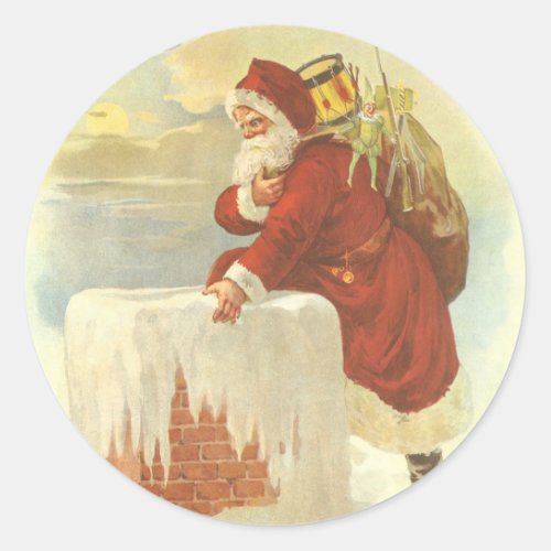 Vintage Christmas Victorian Santa Claus in Chimney Classic Round Sticker