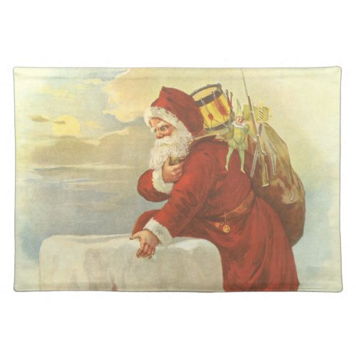 Vintage Christmas Victorian Santa Claus in Chimney Cloth Placemat