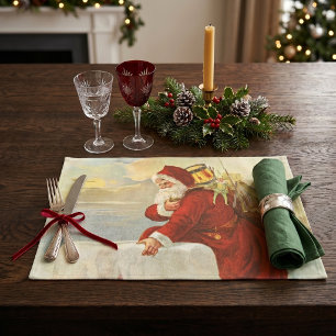 Vintage Christmas Victorian Santa Claus in Chimney Cloth Placemat
