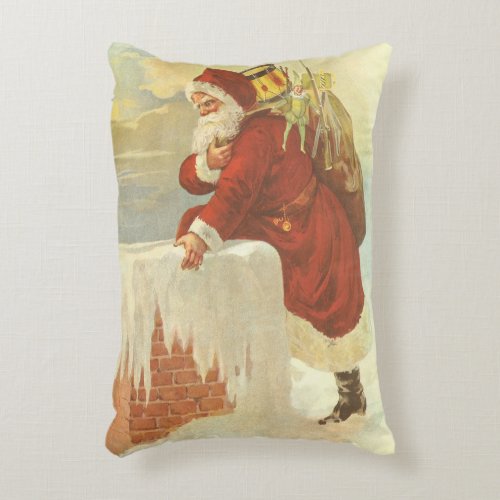 Vintage Christmas Victorian Santa Claus in Chimney Decorative Pillow