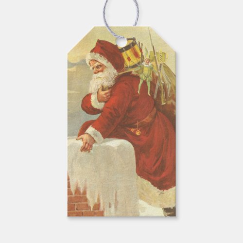 Vintage Christmas Victorian Santa Claus in Chimney Gift Tags