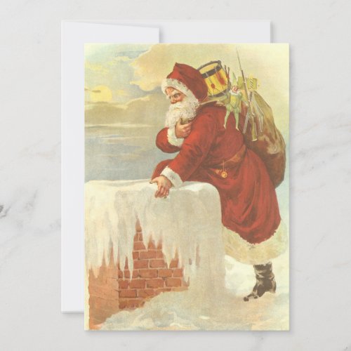 Vintage Christmas Victorian Santa Claus in Chimney Holiday Card