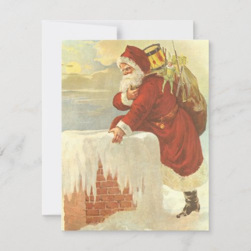 Vintage Christmas Victorian Santa Claus in Chimney Holiday Card