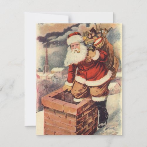 Vintage Christmas Victorian Santa Claus in Chimney Holiday Card
