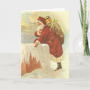 Vintage Christmas Victorian Santa Claus in Chimney Holiday Card