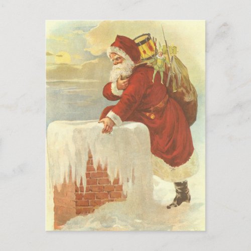 Vintage Christmas Victorian Santa Claus in Chimney Holiday Postcard