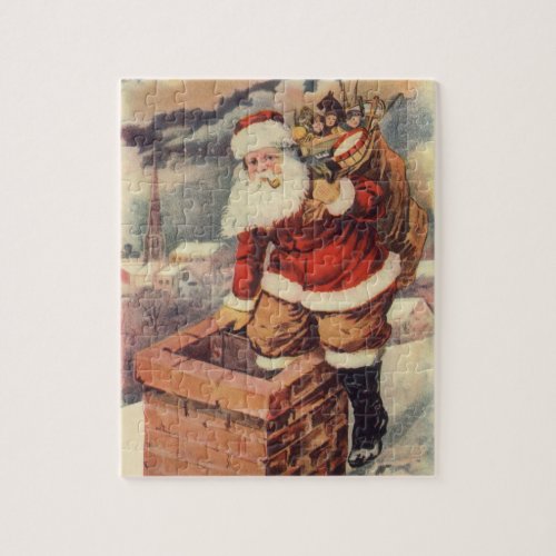 Vintage Christmas Victorian Santa Claus in Chimney Jigsaw Puzzle