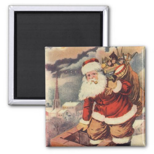 Vintage Christmas Victorian Santa Claus in Chimney Magnet