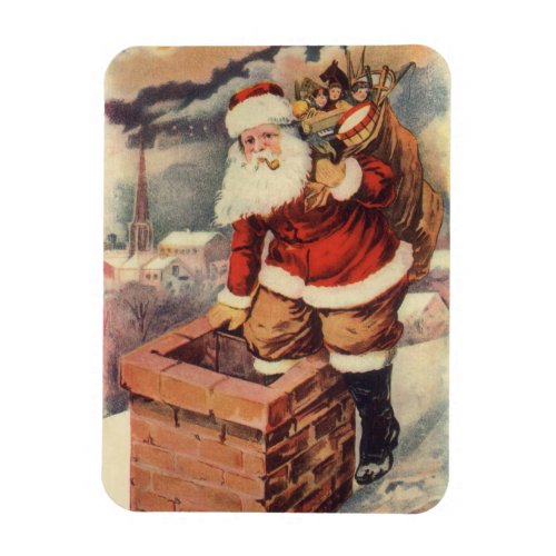 Vintage Christmas Victorian Santa Claus in Chimney Magnet