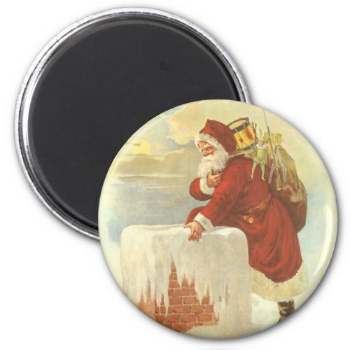 Vintage Christmas Victorian Santa Claus in Chimney Magnet