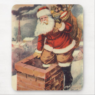 Vintage Christmas Victorian Santa Claus in Chimney Mouse Pad