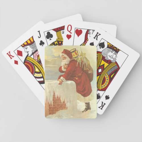 Vintage Christmas Victorian Santa Claus in Chimney Playing Cards