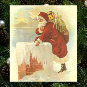 Vintage Christmas Victorian Santa Claus in Chimney Poster