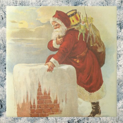 Vintage Christmas Victorian Santa Claus in Chimney Tile