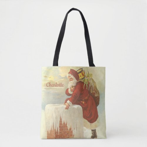 Vintage Christmas Victorian Santa Claus in Chimney Tote Bag