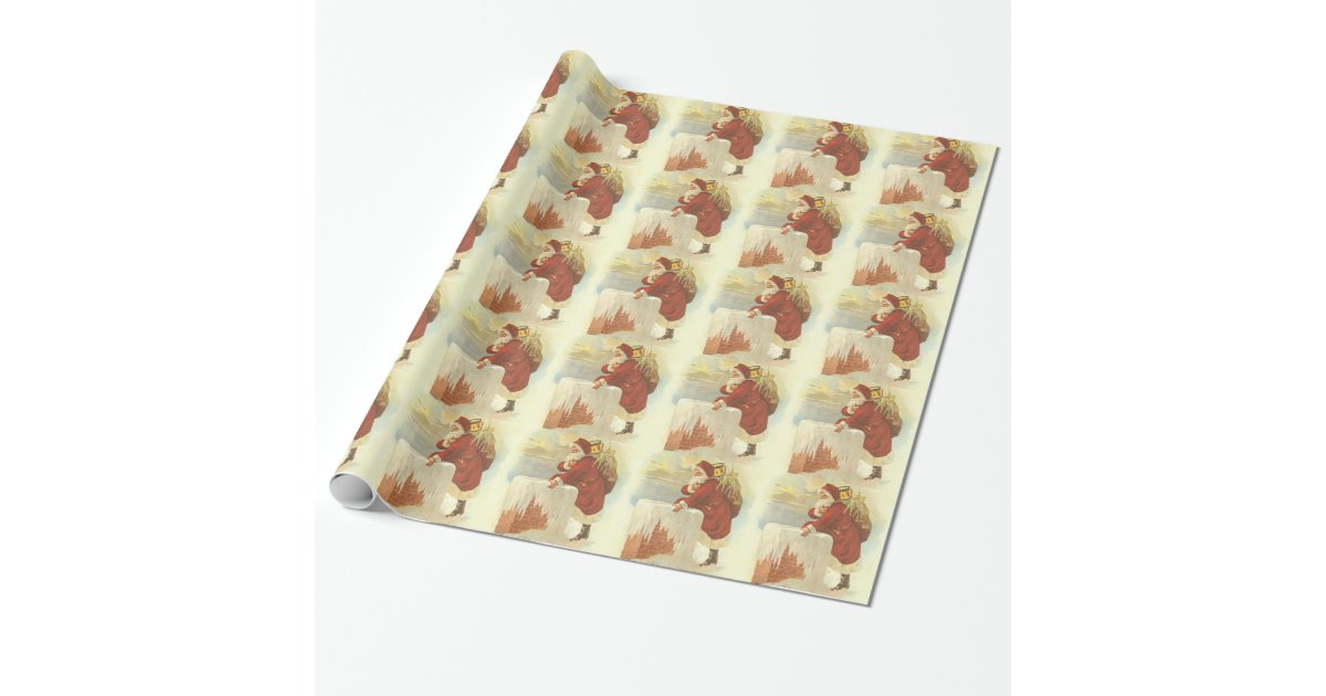 Vintage Christmas Victorian Santa Claus in Chimney Wrapping Paper