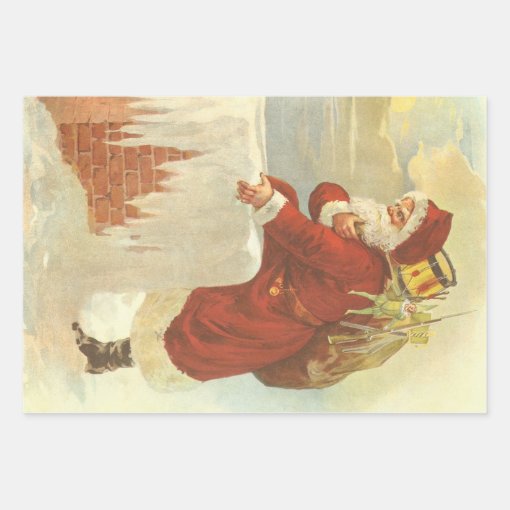 Vintage Christmas Victorian Santa Claus in Chimney Wrapping Paper Sheets Zazzle