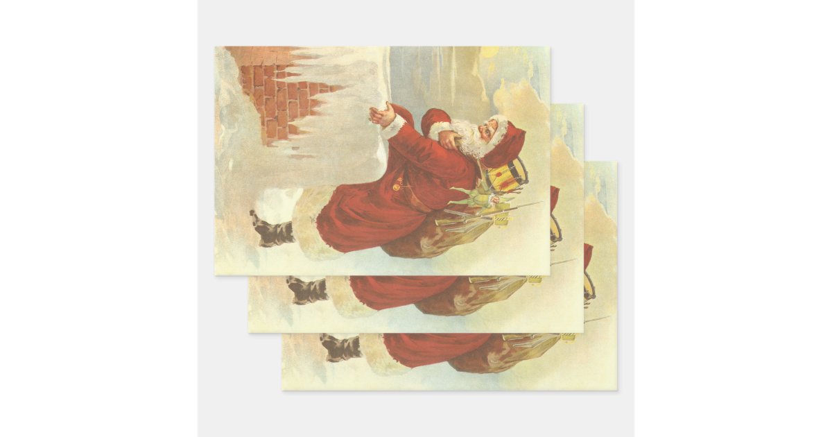 Vintage Christmas Victorian Santa Claus in Chimney Wrapping Paper Sheets Zazzle