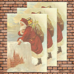 Vintage Christmas Victorian Santa Claus in Chimney Wrapping Paper Sheets<br><div class="desc">Vintage illustration Victorian Era Merry Christmas holiday design featuring Santa Claus on a rooftop climbing down a snow covered chimney with a sack full of toys on Christmas Eve. A very chilly winter evening with Jolly Saint Nicholas on the roof.</div>