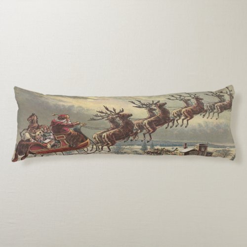 Vintage Christmas Victorian Santa Claus in Sleigh Body Pillow