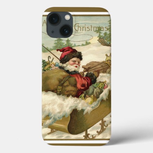 Vintage Christmas Victorian Santa Claus in Sleigh iPhone 13 Case