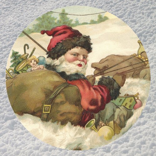Vintage Christmas Victorian Santa Claus in Sleigh Classic Round Sticker