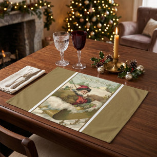 Vintage Christmas, Victorian Santa Claus in Sleigh Cloth Placemat
