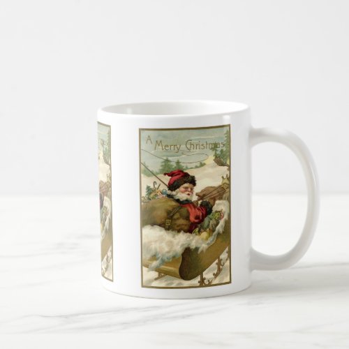 Vintage Christmas Victorian Santa Claus in Sleigh Coffee Mug