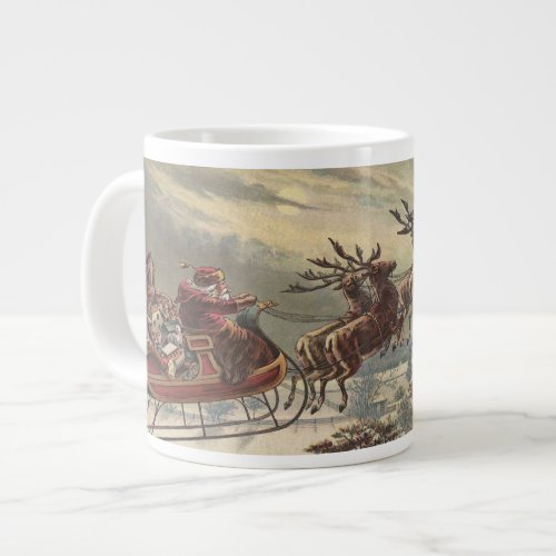 Vintage Christmas Victorian Santa Claus in Sleigh Giant Coffee Mug