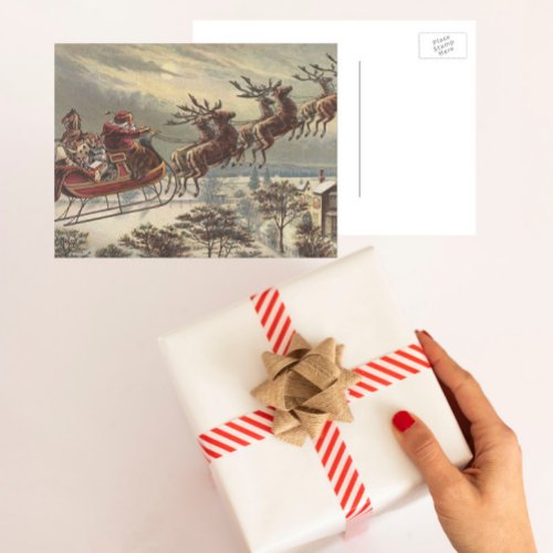 Vintage Christmas Victorian Santa Claus in Sleigh Holiday Postcard