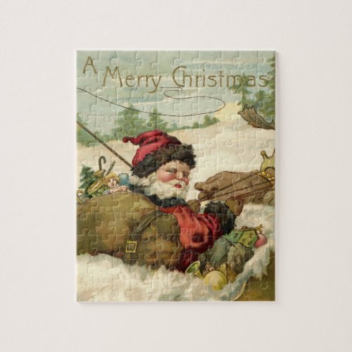 Vintage Christmas Victorian Santa Claus in Sleigh Jigsaw Puzzle