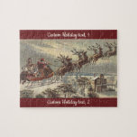 Vintage Christmas, Victorian Santa Claus in Sleigh Jigsaw Puzzle<br><div class="desc">Easy to customize Christmas puzzle with your own special holiday message. Vintage illustration Victorian Merry Christmas holiday design featuring Santa Claus in his sleigh with his reindeer delivering toys on Christmas Eve. Saint Nicholas flying through the sky over a town with houses in the light of the moon. By Thomas...</div>