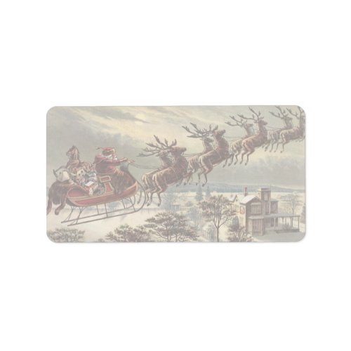 Vintage Christmas Victorian Santa Claus in Sleigh Label