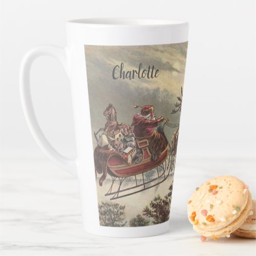 Vintage Christmas Victorian Santa Claus in Sleigh Latte Mug