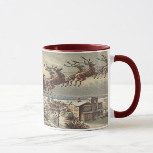 Vintage Christmas Victorian Santa Claus in Sleigh Mug